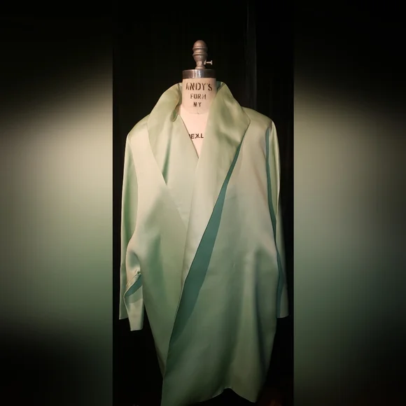 Oscar de la Renta double sided 100% Charmeuse silk Mint kimono oversized Jacket - Picture 7 of 16